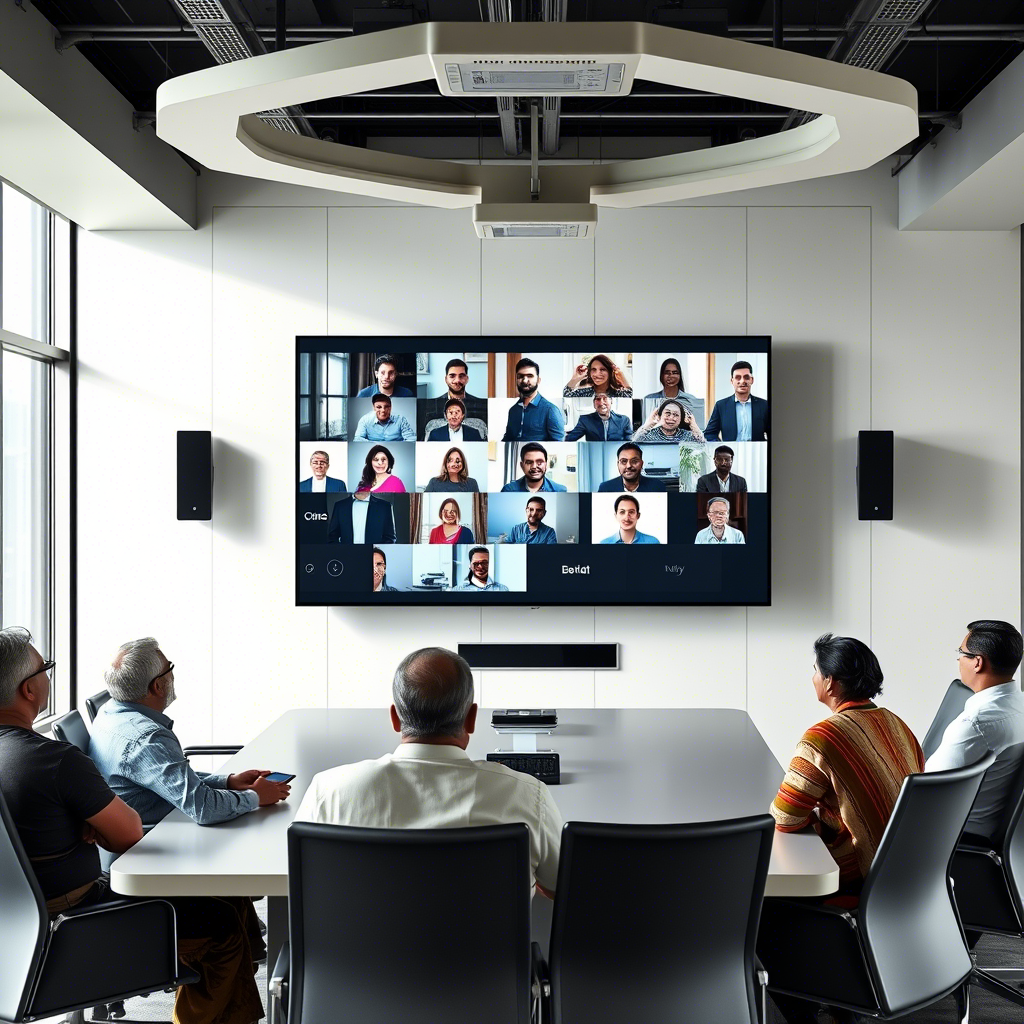 Professional boardroom with table microphones